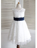 Ivory Lace Tulle Knee Length Flower Girl Dress 